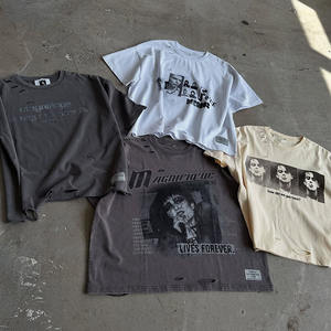 <span class=keywords><strong>T</strong></span>-Shirt Oversize con Grafica Boxy e Effetto Vissuto, Stampa Digitale Estiva, Stile Hip Hop Streetwear, Fornitore di <span class=keywords><strong>T</strong></span>-Shirt in Cotone Personalizzate - Product Image 1