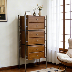 Mueble Auxiliar de Estilo Nórdico Moderno, de Madera, con Cajones Multicapa, Asas Metálicas, Montaje en Esquina, Multiusos - Product Image 3