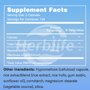 Venta al por Mayor OEM - Personalizable - Extracto de Bambú, 400 mg, 240 Cápsulas - Vegano, Sin Gluten y Sin OMG - 120 Porciones con 800 mg - Product Image 2