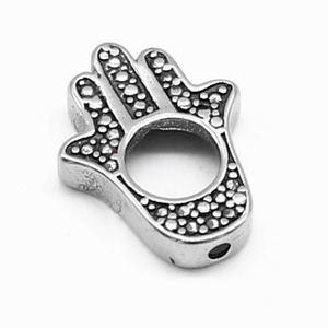 yunnique - Espaciador de acero inoxidable con forma de mano de Hamsa, chapado en plata 925, para hacer pulseras, componentes de joyería DIY, forma irregular - Product Image 1