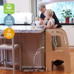 Torre de aprendizaje de madera Youlin para niños pequeños con pasamanos, taburete elevador para uso en cocina y baño - Product Image 3