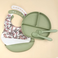 En gros, Ensemble d'alimentation pour bébé en silicone sans BPA, comprenant assiette à ventouse, bol, cuillère et bavoirs, pour la diversification alimentaire (BLW) et Noël