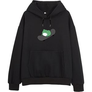Sweat à capuche pour femme en coton à manches longues, motif grenouille mignonne sur skateboard, noir, taille M, décontracté, pour l'automne - Product Image 1