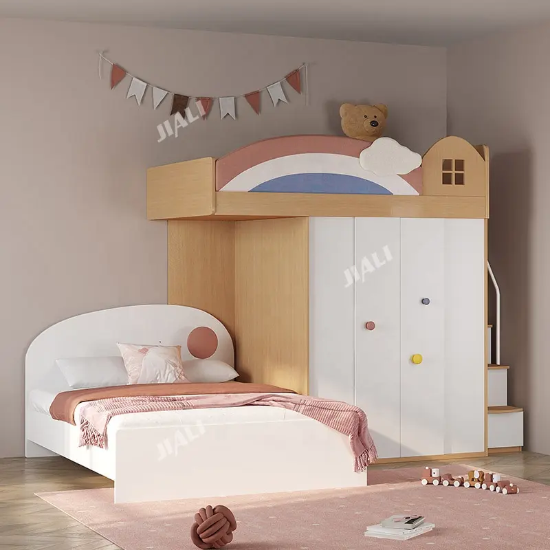 تخصيص: سرير خشبي مع خزانة ملابس للبنات والأولاد