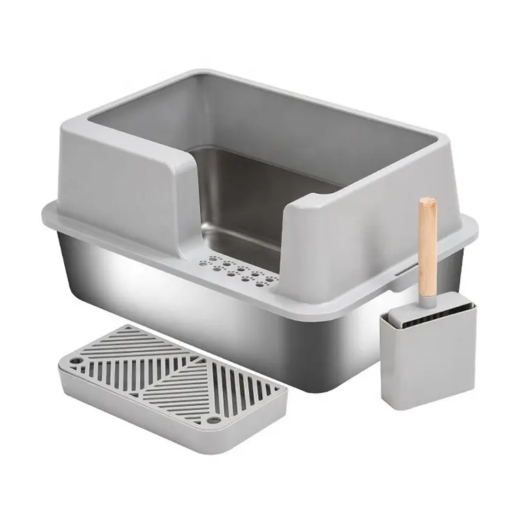 Stainless Steel Cat Litter Box XXL Extra Large Jumbo Metal Litter Box with Large Shovel Anti Leakage Sand Pedal Side Entrance