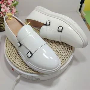 白色漆皮礼服鞋经典设计耐用双僧侣带休闲鞋男鞋