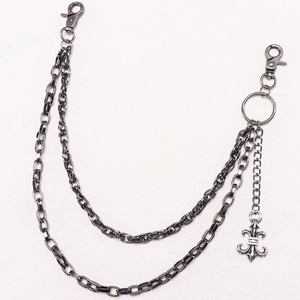 yueli Waist <b>Chain</b> Double Layer Metal Gunmetal <b>Cross</b> Pendant Hip Hop Punk Style For <b>Men</b> Women Daily Wear Zinc Alloy Accessory - Product Image 2