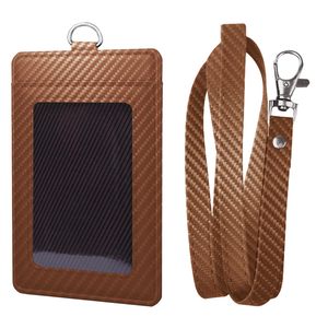 Carbon Fiber Textured Leather ID Card Holder Dual Slot With Lanyard Badge Holder For Work Permit <b>Name</b> <b>Tag</b> - Product Image 5