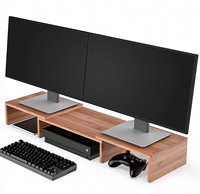 Support de moniteur réglable en bois de bambou Support de rehausseur d'écran PC Bureaux d'ordinateur-Caractéristiques pliables et extensibles