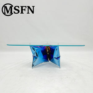 Tables basses triangulaires en acier inoxydable au design moderne d'usine avec plateau en verre trempé pour meubles de salon, tables d'appoint pour hôtels - Product Image 6