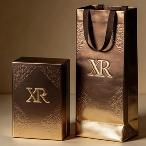 Boîte cadeau cosmétique en carton rigide <span class=keywords><strong>brun</strong></span> de haute qualité avec couvercle et base, logo personnalisé en relief, recyclable, avec sac - Product Image 3