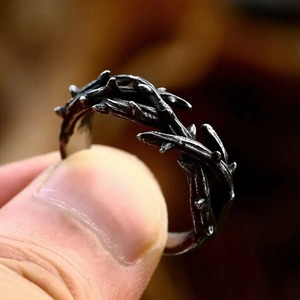 yunnique Men's Retro Tree Branch <b>Ring</b> Stainless Steel Olive Branch Design Gift Jewelry - Product Image 3