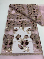 Tissu en dentelle de velours français brodé de luxe NI.AI avec perles et sequins, tissu en dentelle de velours nigérian avec pierres pour robes