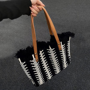 2025 New <b>Large</b> Capacity Tassel Cotton Woven Canvas Tote <b>Bag</b> for Women Simple Fashionable All-Match Shoulder <b>Bag</b> - Product Image 3