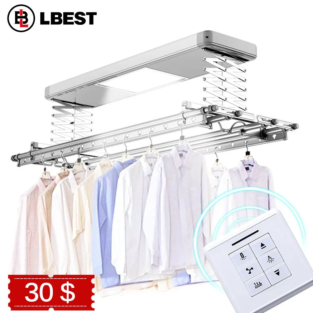 ECO electric foldable laundry clothes pipe clothing drying hanging cloth rack hangers automatic ceiling clothes dryer