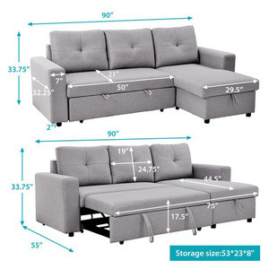Lounge Design L Shaped Modern <strong>Pull</strong> <strong>Out</strong> <strong>Sofa</strong> <strong>Bed</strong> Folding Cum <strong>Bed</strong> With Storage Foldable European <strong>Sofa</strong> Cama - Product Image 3