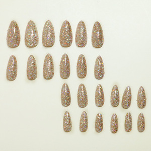 Uñas Postizas al por Mayor, 24 Piezas/Caja, Medianas, Almendradas, Brillantes, con Puntas Francesas Doradas, Uñas Adhesivas para Mujer - Product Image 5