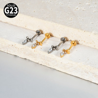 Anting-anting stud titanium padat G23, zircon bintang hati bunga, anting gantung, perhiasan tindik tulang rawan 8mm unisex anti-korosi