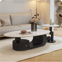 Table basse moderne haut de gamme de style crème, luxe léger, petite taille, style français, ovale, en dalle de pierre frittée