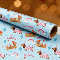 Rouleau de papier d'emballage d'anniversaire pour chien RUSPEPA, rose, pour filles, avec ballon gâteau Teckel