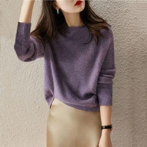 Fashion <strong>Women's</strong> Lavender Sequin Sweater Glitter <strong>Sparkly</strong> Knitted Pullover Loose Casual Shiny Knitwear <strong>Jumper</strong> Elegant Top - Product Image 3