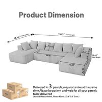 Sofá Seccional Modular en Forma de U de Terciopelo a Rayas con Cojines Rellenos de Esponja para Sala de Estar, Dormitorio, Apartamento y Uso en Hoteles