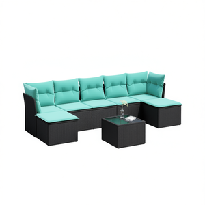 Ensemble de canapés de patio en polyrotin noir pour 8 personnes, mobilier d'extérieur avec coussins, style contemporain, design moderne - Product Image 1