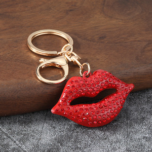 Portachiavi con Labbra in Strass per Donne, 58mm, Anello Portachiavi Scintillante con Cristalli, Charm per Borsa, Rosso Rosa - Product Image 4
