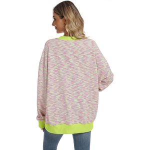 FOXA Sweat-shirt surdimensionné rayé pour femme, col rond, manches longues, épaules tombantes, tricoté, doux et respirant - Product Image 4