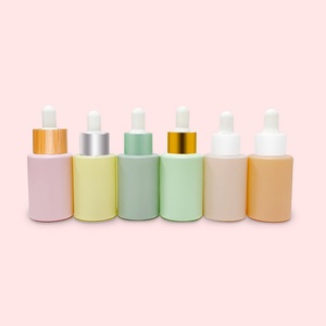 Customized 20ml 30ml 50ml 60ml 80ml 100ml Flat Shoulder Essential Oil Serum Eye <b>Drop</b> Frost Pearl White Glass Dropper Bottle Pink - Product Image 2