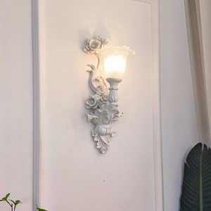 French Style <b>Wall</b> Lamp Cream Color Floral Design Led <b>Light</b> Source E14 Bulb Base For Living Room Entryway Hallway Lighting - Product Image 2