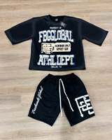 T-shirt imprimé et brodé d'un poids lourd personnalisé T-shirt court à épaules tombantes Ensemble de t-shirts Boxy Fit T-shirt surdimensionné pour hommes
