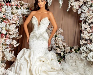 New Hot Style Tube <b>Top</b> V-neck Sexy Beads Handmade Flowers Fishtail Tail Custom <b>Wedding</b> Dress - Product Image 4