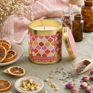 MW Scented Aromatherapy <b>Candle</b> <b>in</b> Decorative Metal <b>Tin</b> with Moroccan Pattern for Home Decoration - Product Image 2