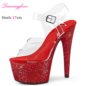Scarpe da Pole Dance con Plateau e Cinturino alla Caviglia, 17cm 7", Tacchi Alti con Cristalli e Strass, Sexy per Spettacoli e Feste - Product Image 4