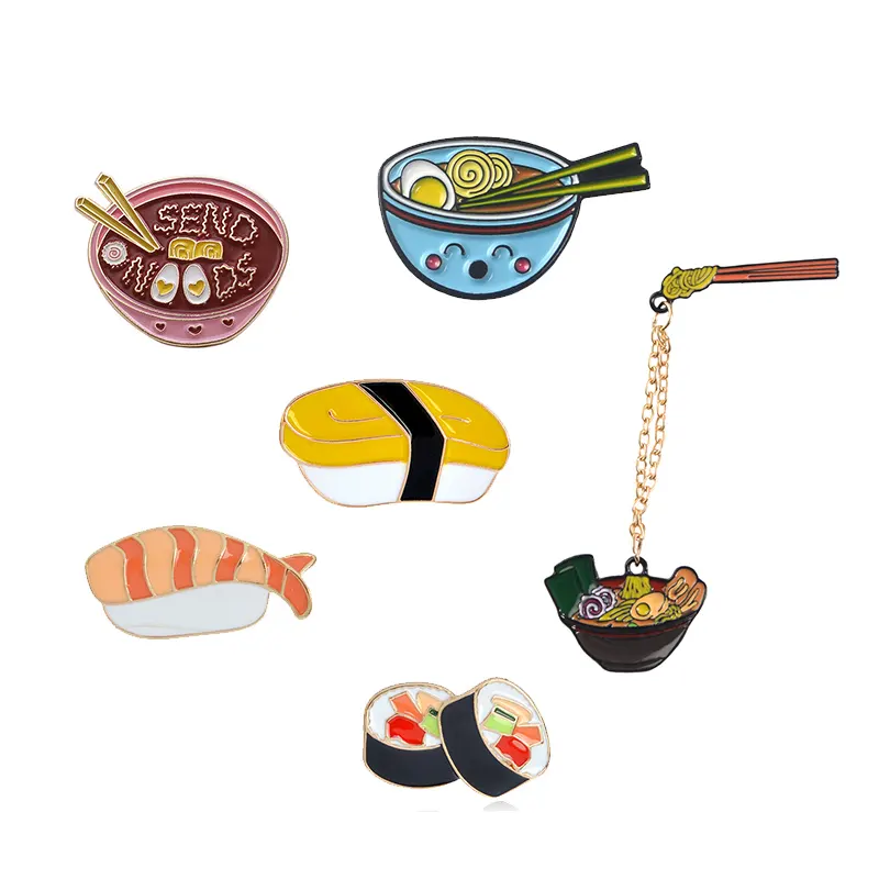 Custom High Quality Cartoon Ramen Sushi Lapel Pin Cute Foods Noodles Brooches Shirt Collar Lapel Enamel Pins Badge