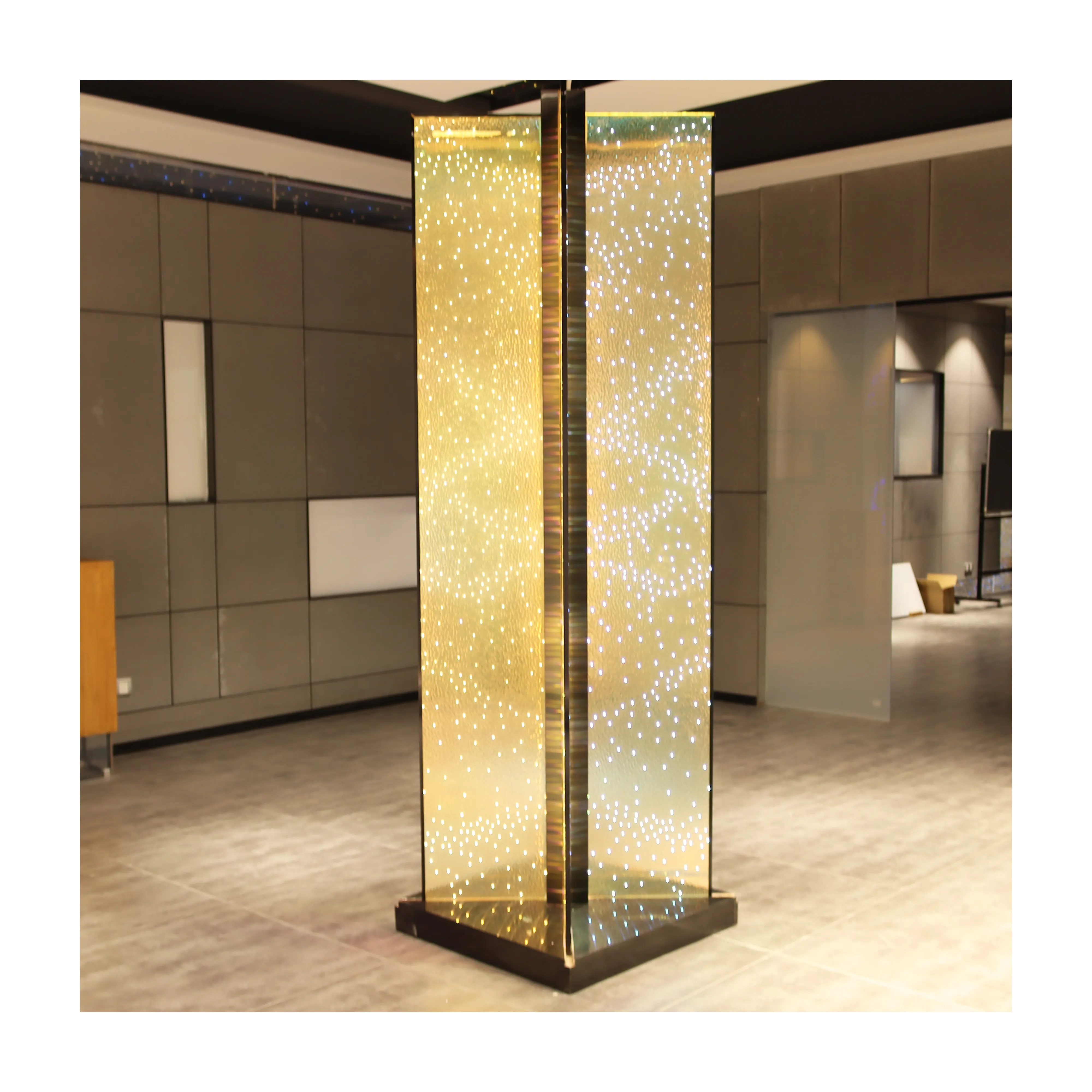 Hotel/office LED Pillar Decoration with Electrochromic LED Lights Display Glass Tempered Luminous Glass Float Glass Curve,flat