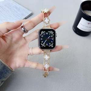 สายนาฬิกาข้อมือสแตนเลสสตีลลายโคลเวอร์สำหรับ <span class=keywords><strong>Apple</strong></span> <span class=keywords><strong>Watch</strong></span> ผู้หญิง สไตล์คริสตัลเพชร - Product Image 3
