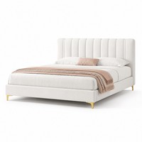 Cadre de lit plateforme moderne blanc rembourré avec tête de lit à cannelures pour chambre King ou Queen