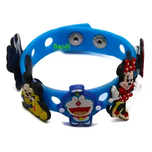 Custom adjustable silicone wristband rubber bracelet with cute pvc charms