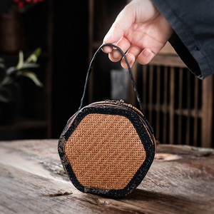 Bamboo Woven Teapot <b>Storage</b> Bag With <b>Cushioned</b> Interior For Portable Tea Travel Use - Product Image 4