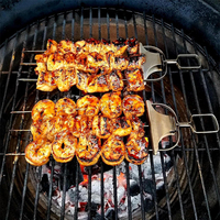 Brochettes plates à 3 pointes en acier inoxydable avec glissière et sac de rangement réutilisable pour barbecue