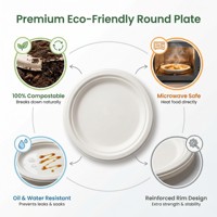 Assiettes compostables non blanchies de qualité supérieure, durables, robustes, vaisselle de pique-nique, vaisselle ronde durable