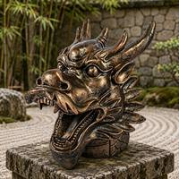 Tête de dragon en bronze coulée à la main - un puissant gardien oriental, sculpture en bronze