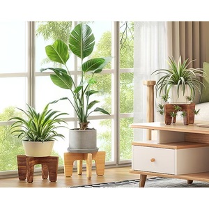 Cross-border wooden flower <b>pot</b> base, solid wood outdoor ornament, detachable indoor flower <b>stand</b>, retro color four-legged - Product Image 1