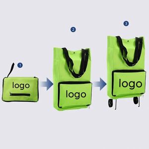 Foldable Two Stage Cartoon Pattern Nylon <b>Extra</b> <b>Large</b> Promotional <b>Bag</b> With Wheels and Shoulder Closure Shopping Cart - Product Image 2