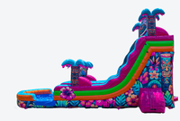 Toboggan aquatique gonflable commercial à double voie Hibiscus Palm Tree avec piscine pour fêtes