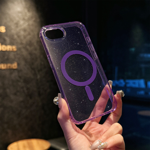 Luxury Glitter Phone Case with Magnetic Metal Ring TPU+PC Transparent Phone Back Cover for iPhone 16E for Google 9/9Pro XL 8A