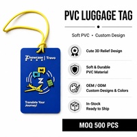 Étiquette de bagage en PVC bleu roi personnalisée, étiquette d'identification de bagage souple en caoutchouc, design d'icône de valise d'avion avec cordon jaune