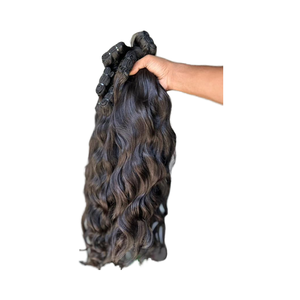 ผมแท้ธรรมชาติอินเดียแบบหยักศก 24 นิ้ว คุณภาพพรีเมียม แบบเวอร์จิ้น ต่อผมด้วยเครื่องแบบดับเบิ้ลเวฟท์ วิกผมดัดลอนสีดำธรรมชาติ - Product Image 1